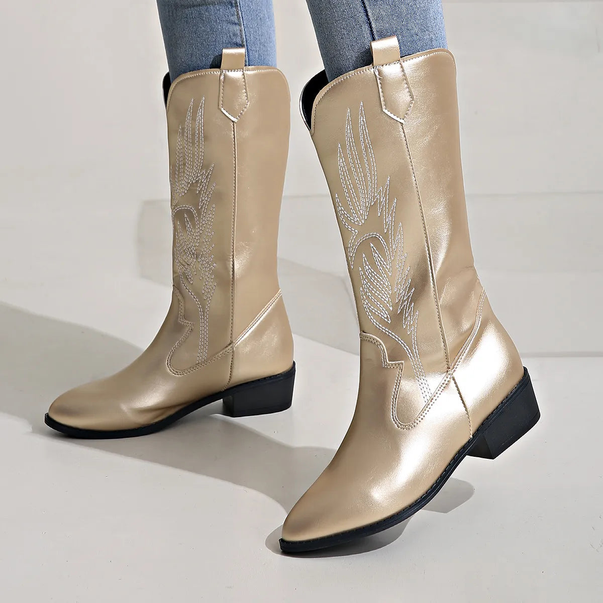PU Leather Cowboy Boots Women Soft Inner Lining Western Style 5