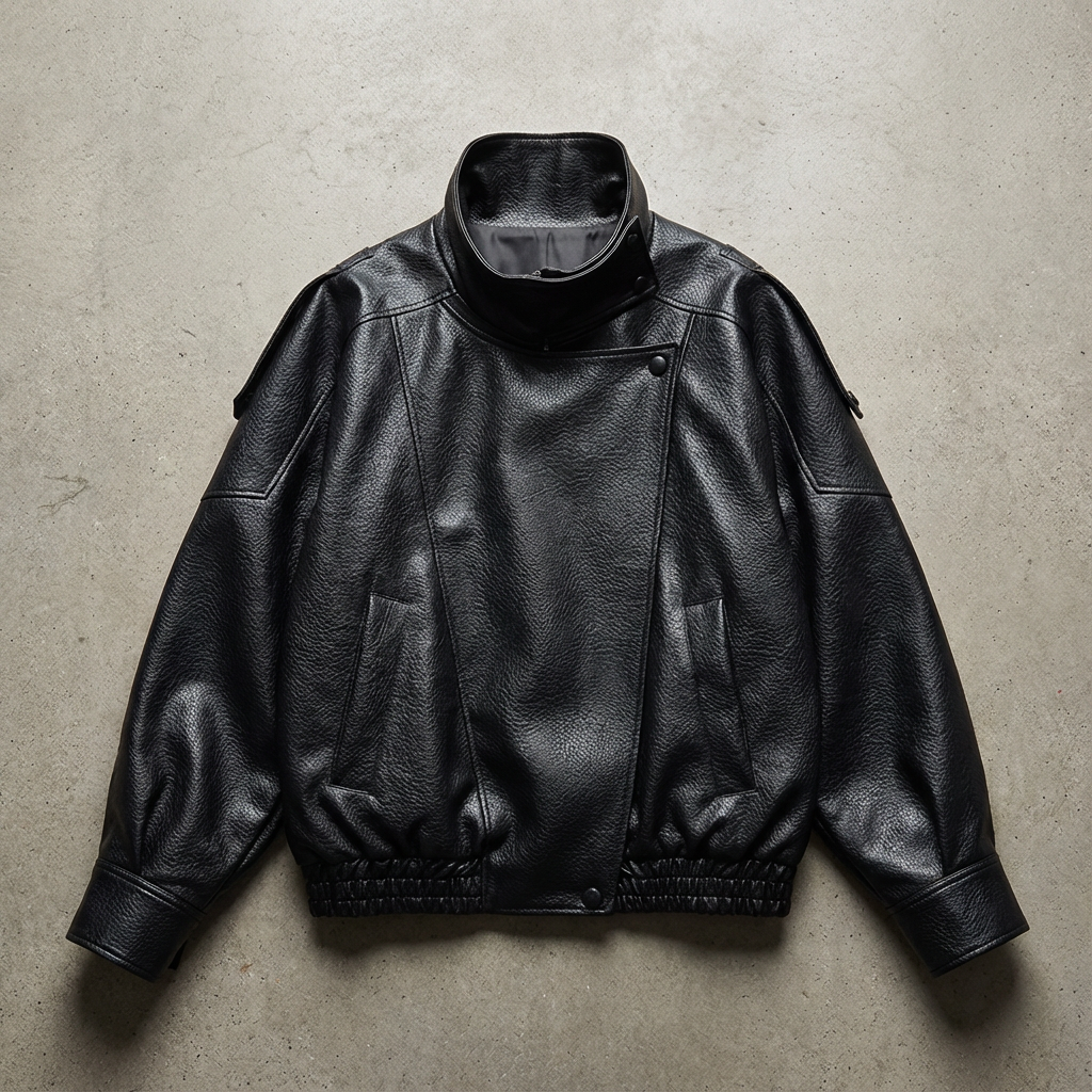 Pebble Leather Jacket Women Long Sleeve Motorcycle Style Casual Fashion 0
