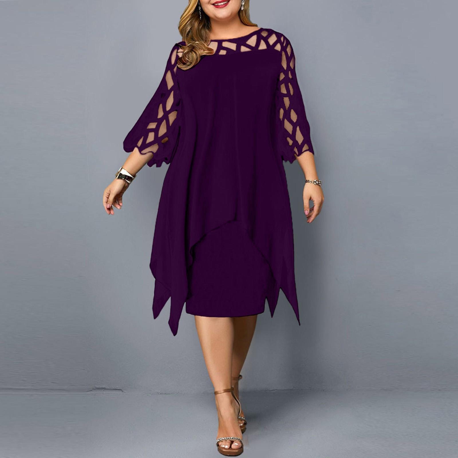 Midi-Kleid in Übergröße mit elegantem Rundhalsausschnitt und Spitzenärmeln für Damen