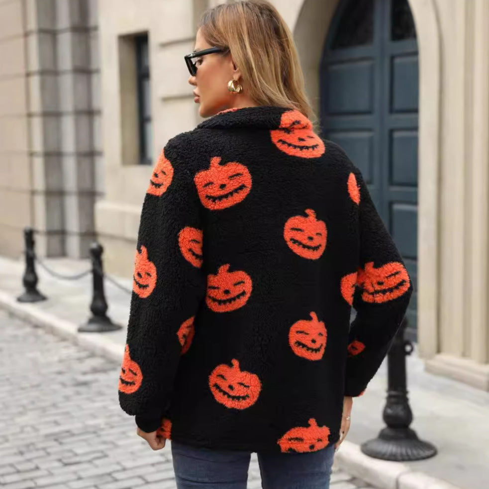 Plush Sweater Women Halloween Motif with Practical Pockets 2