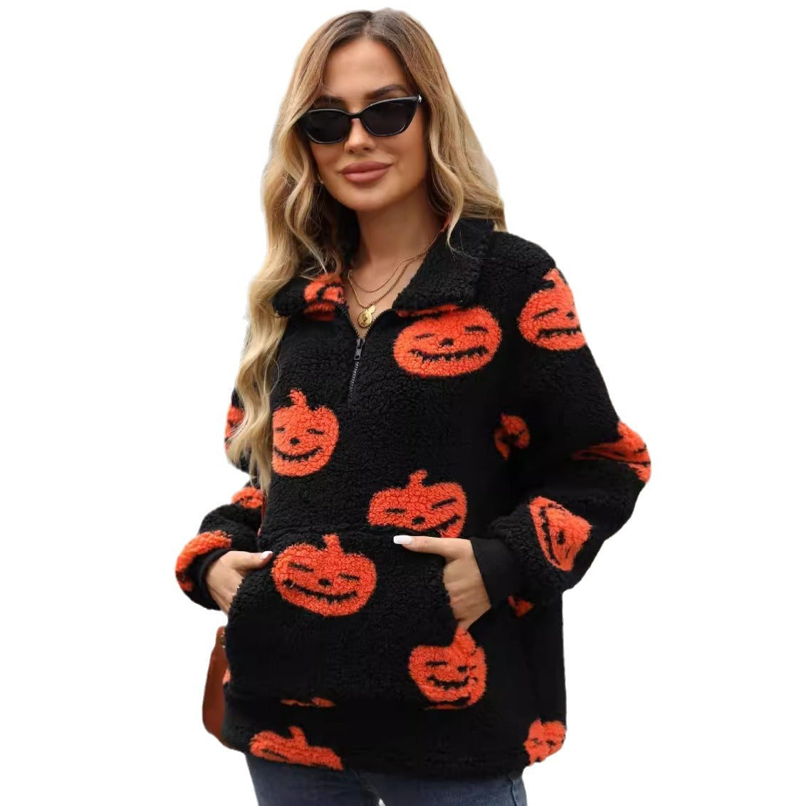 Plush Sweater Women Halloween Motif with Practical Pockets 5