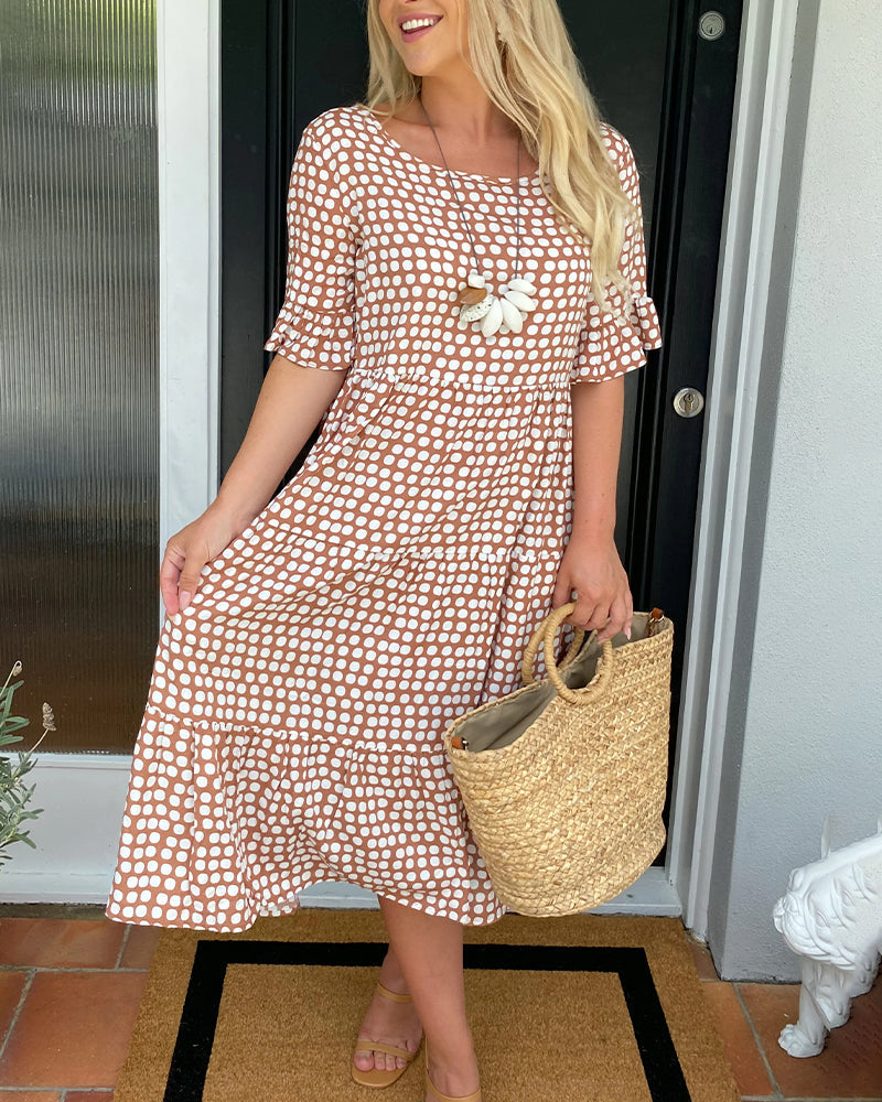Polka Dot Print Midi Dress Casual A-Line Spring Summer 2