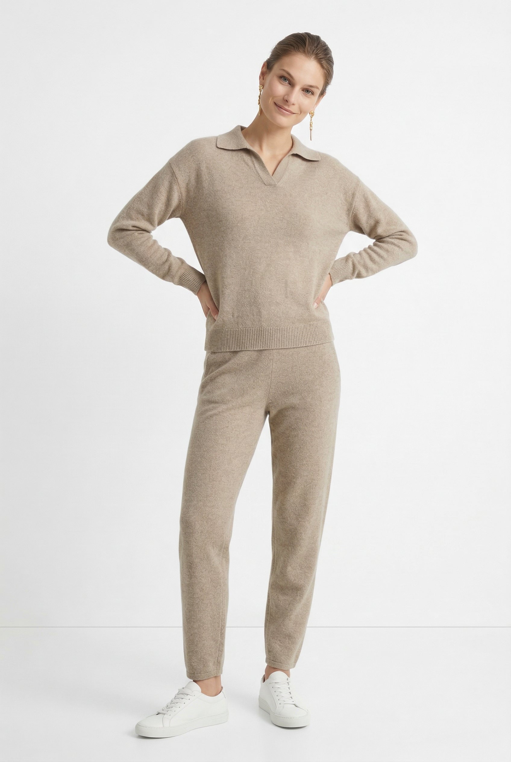 Polo Knit Set Casual Chic High-Waisted Harem Pants 3