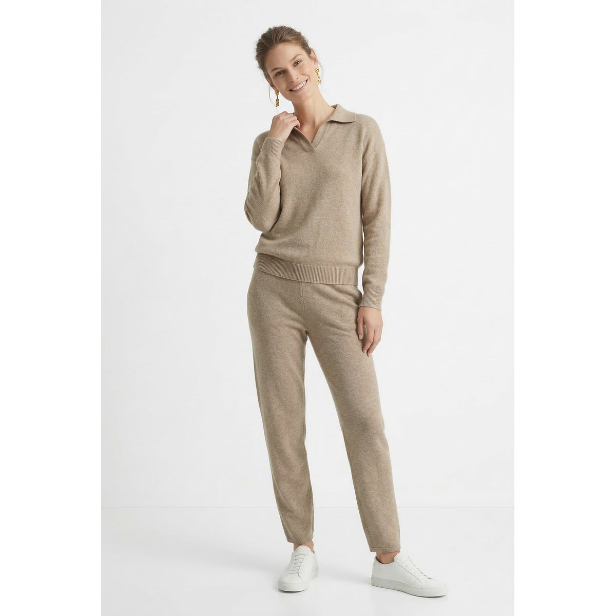 Polo Knit Set Casual Chic High-Waisted Harem Pants 4