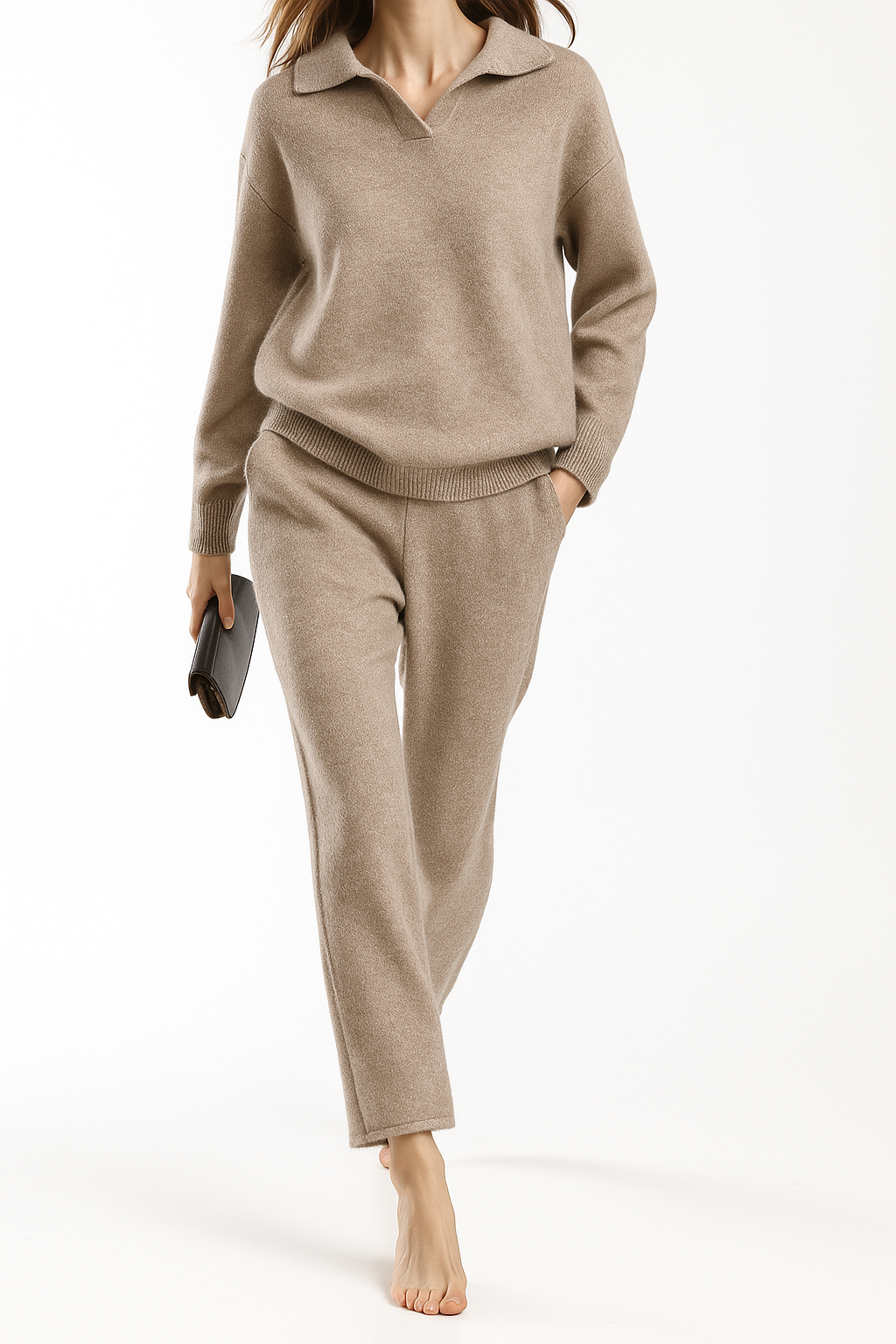 Polo Knit Set Casual Chic High-Waisted Harem Pants 5