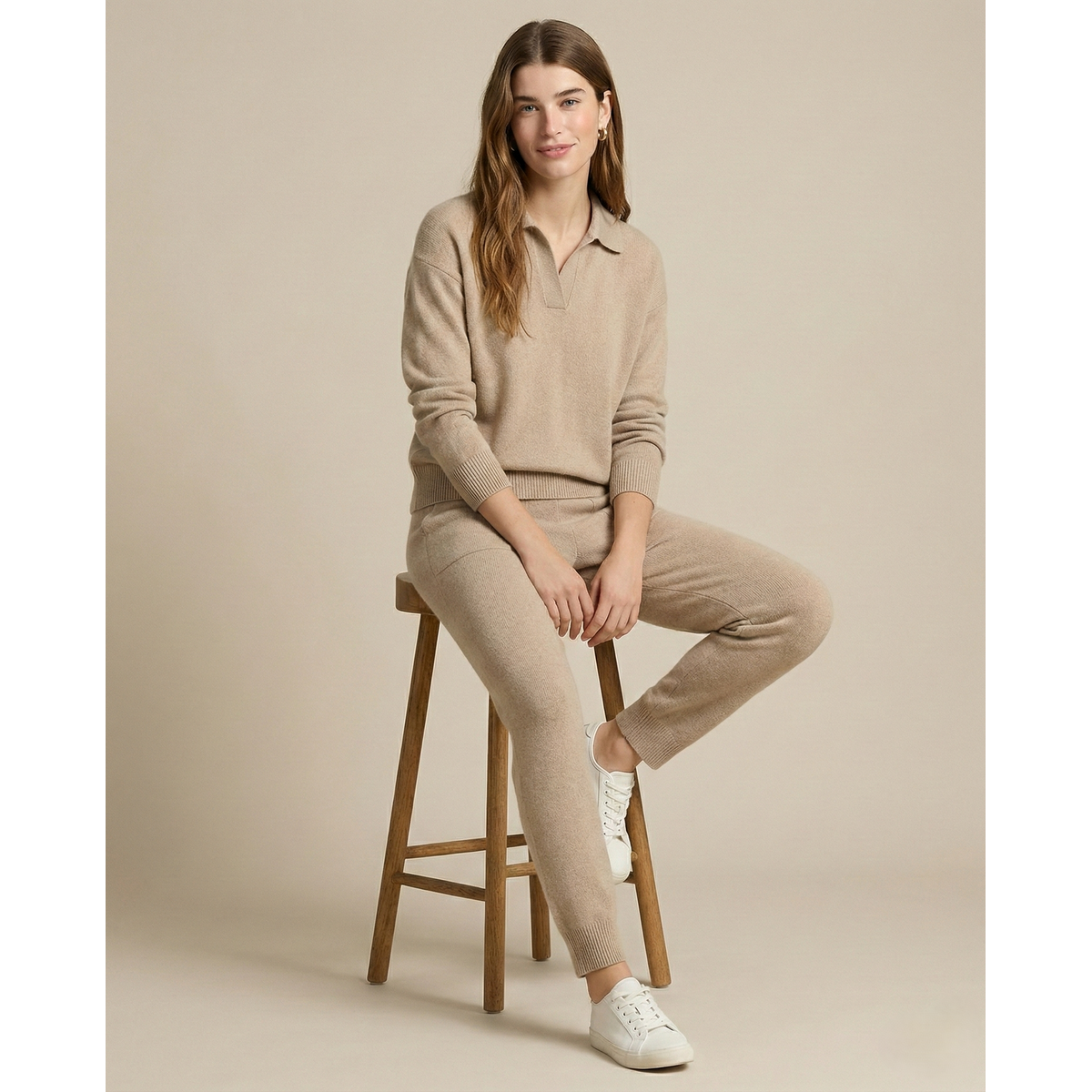 Polo Knit Set Casual Chic High-Waisted Harem Pants 7