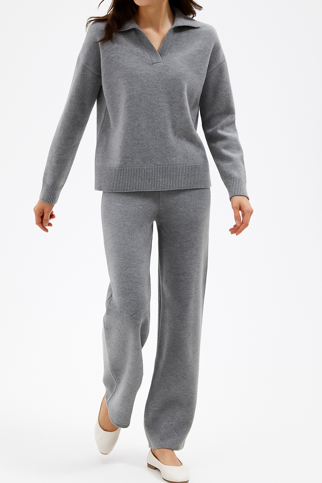 Polo Knit Set Casual Chic High-Waisted Harem Pants 8
