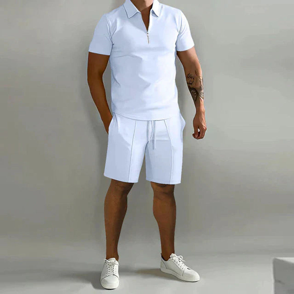 Polo and Shorts Set Men Smart Casual Summer Outfit Relaxed Fit 3