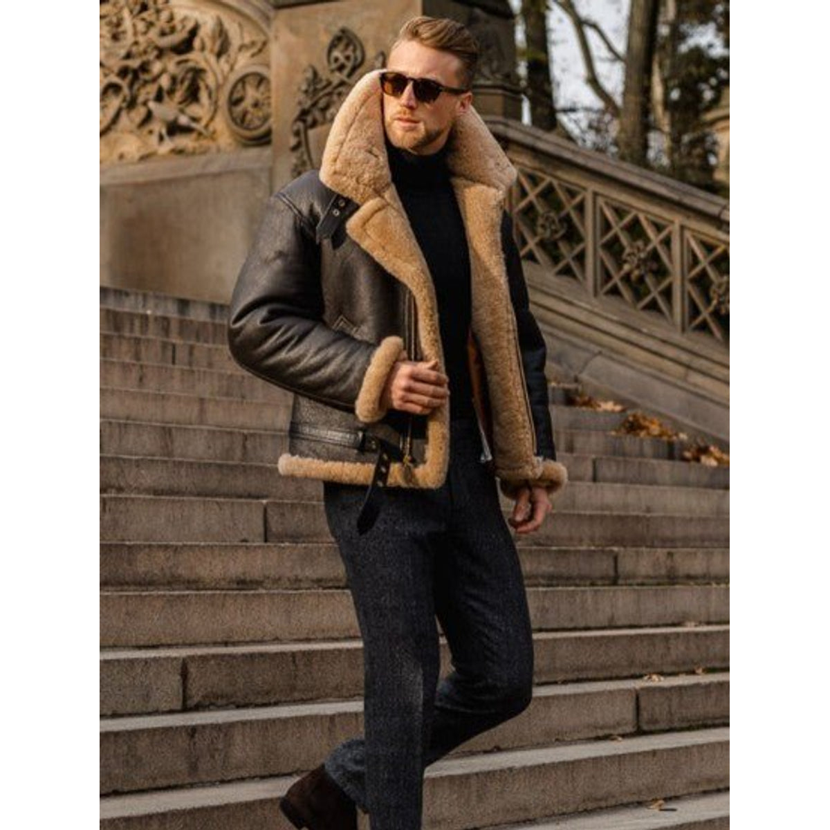 Premium Shearling Jacket Men Tailored Fit Cozy Warmth Timeless Style 2