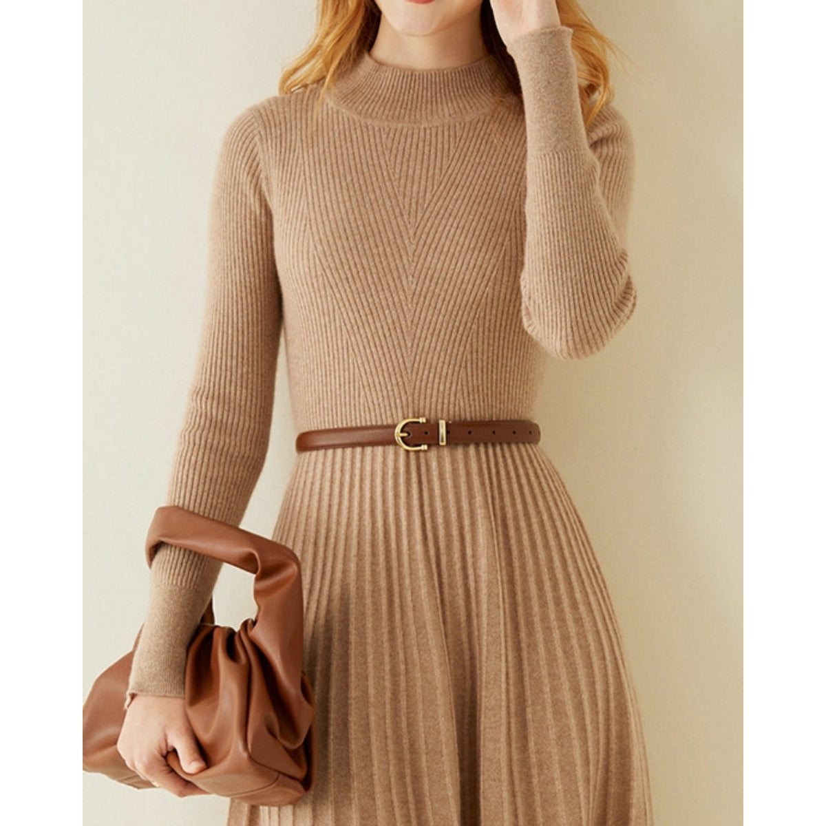 Pure Cashmere Knit Flare Dress Women's Elegant Timeless Luxury 4