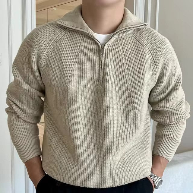 Quarter Zip Sweater Classic Ribbed Knit Versatile Style for Men 2