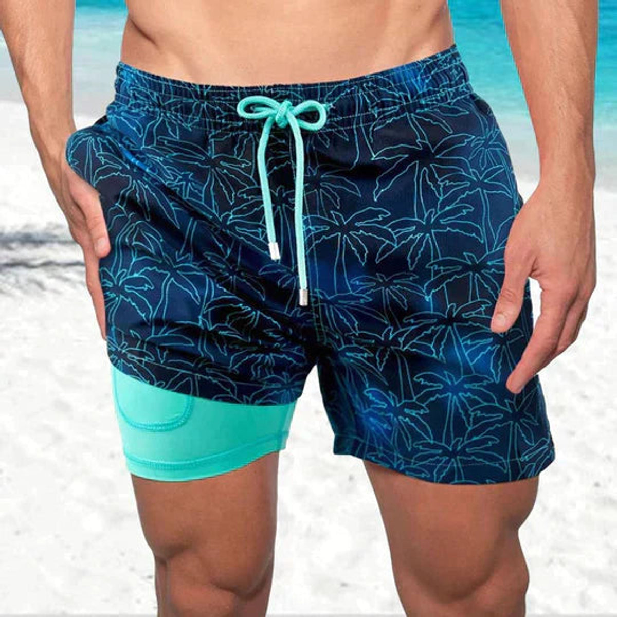 Quick-Dry Swim Shorts Men Inner Compression Beachwear Athletic Fit 0