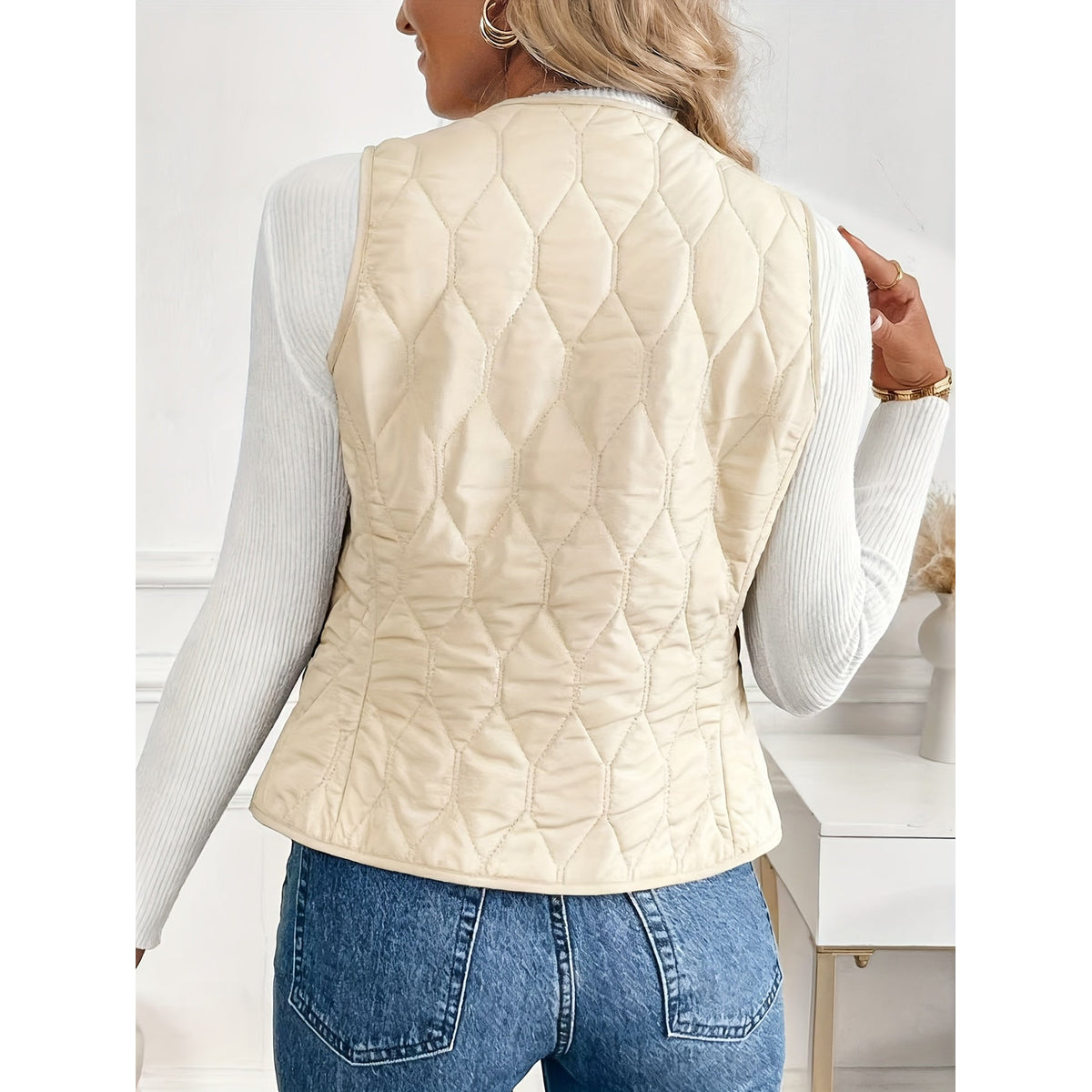 Quilted Bomber Vest Ultra-Soft Sherpa Lining Casual Layering 2