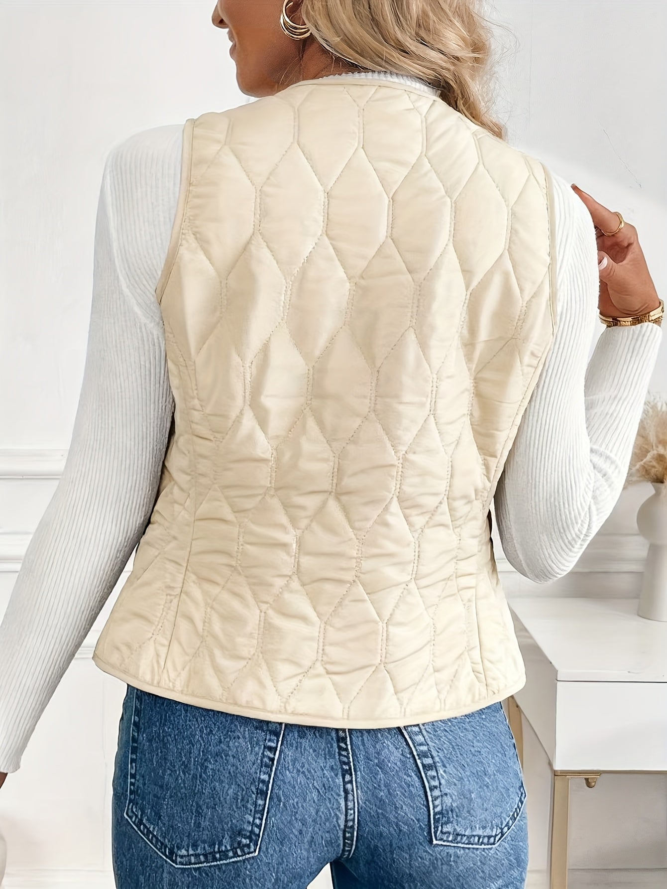 Quilted Bomber Vest Ultra-Soft Sherpa Lining Casual Layering 2
