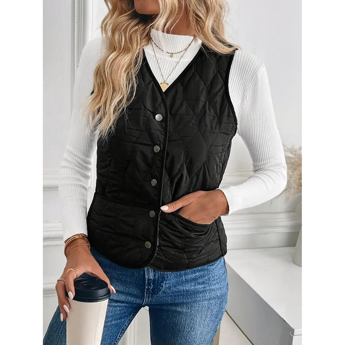 Quilted Bomber Vest Ultra-Soft Sherpa Lining Casual Layering 6