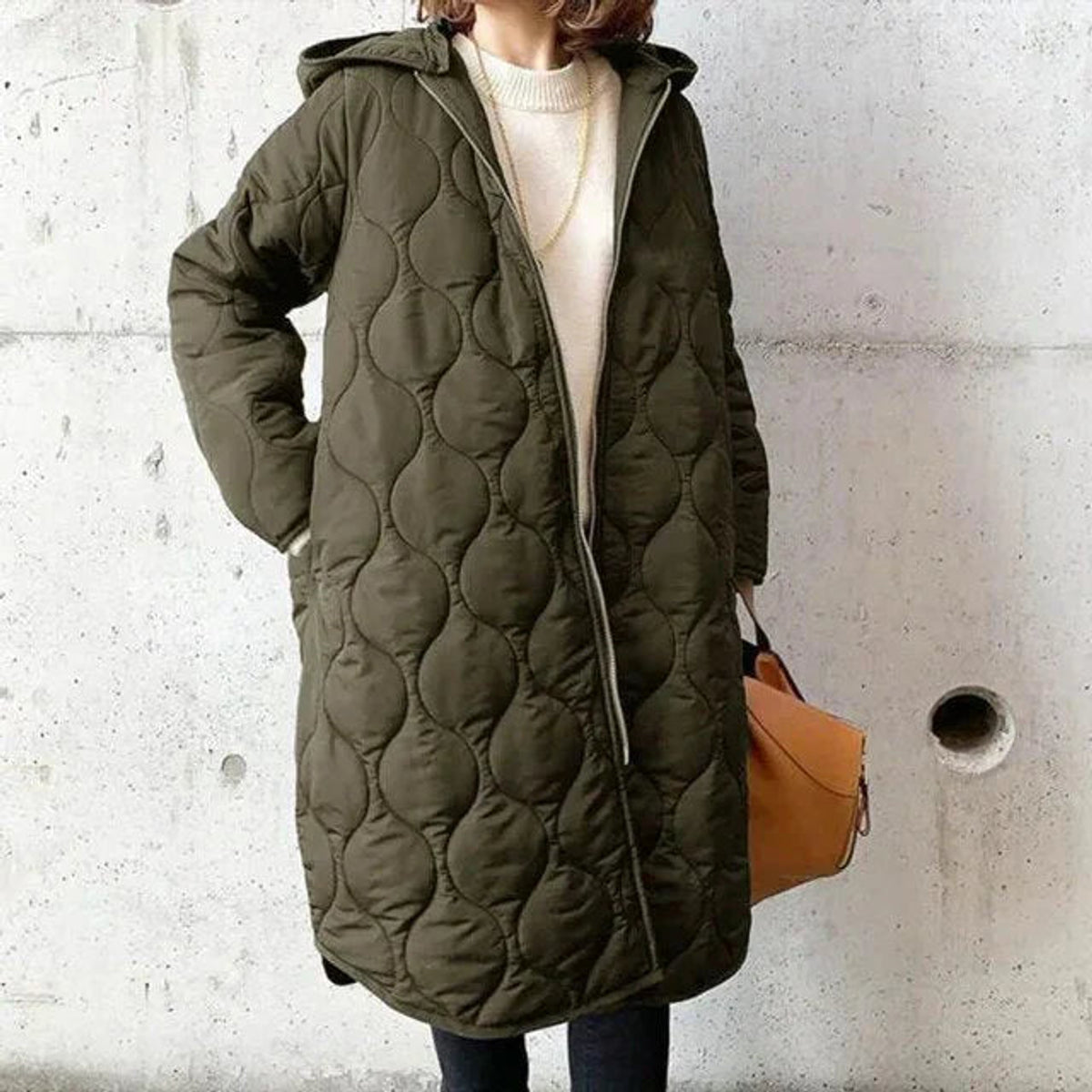 Quilted Hooded Coat Women Long Puffer Coat Full Zip Design Winter Warmth 1