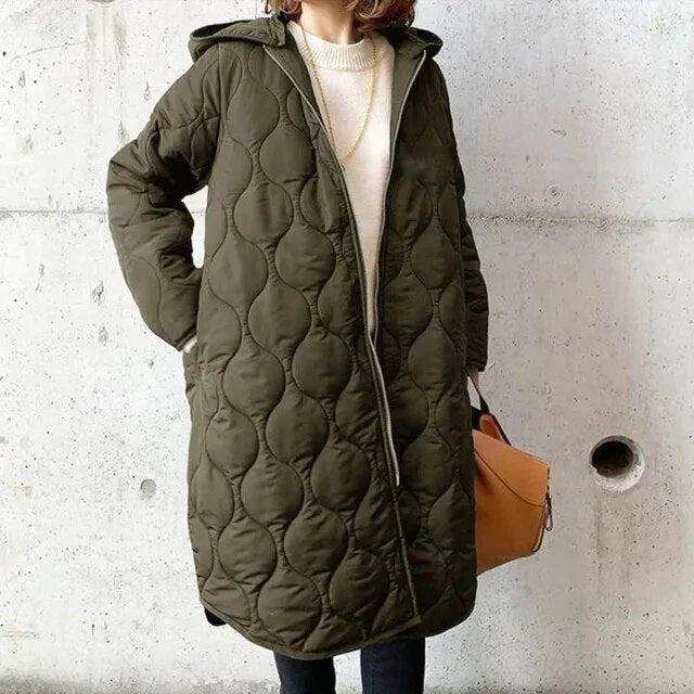 Quilted Hooded Coat Women Long Puffer Coat Full Zip Design Winter Warmth 1