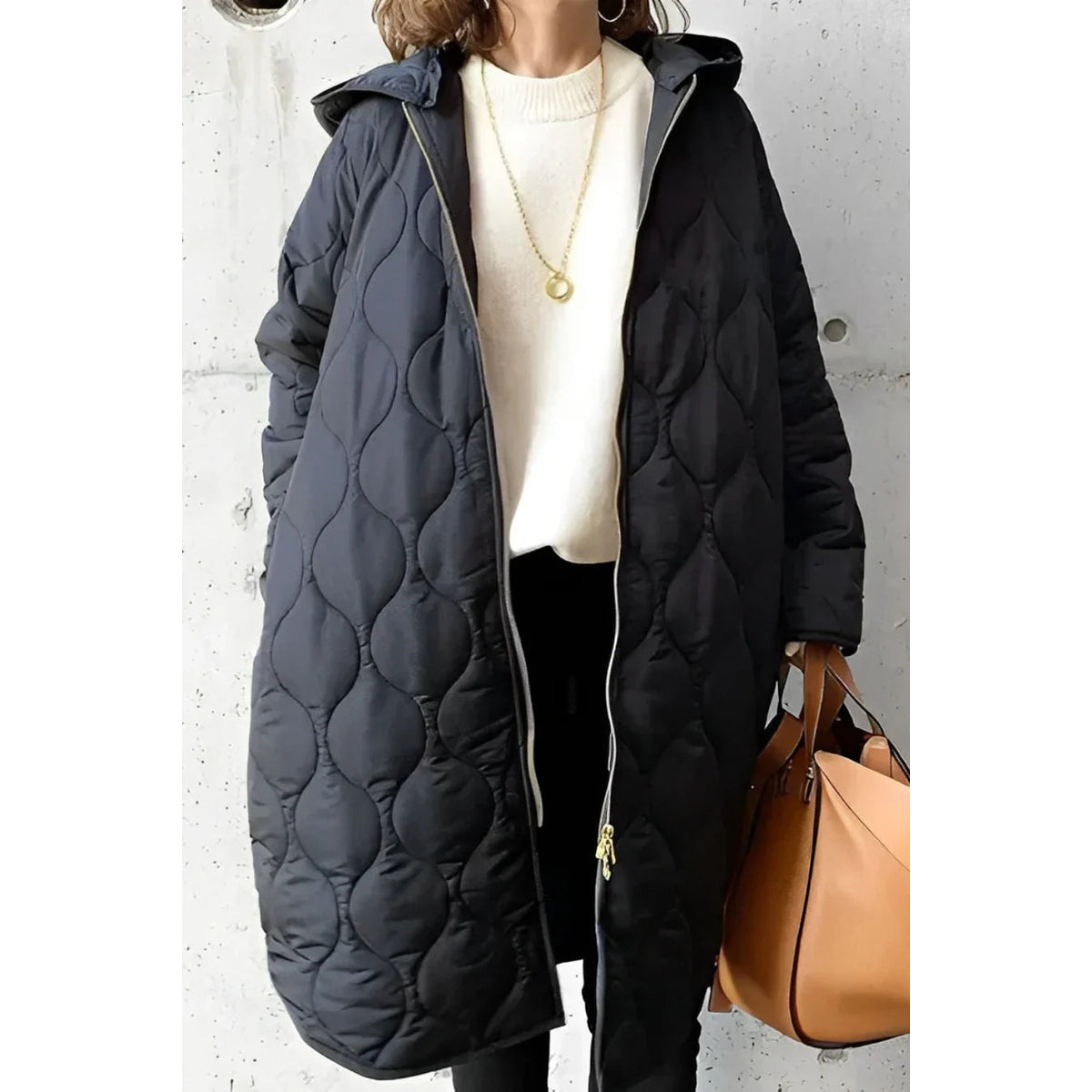 Quilted Hooded Coat Women Long Puffer Coat Full Zip Design Winter Warmth 2