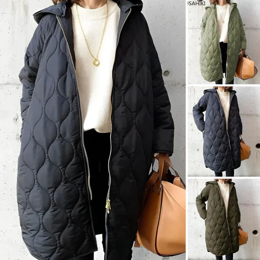 Quilted Hooded Coat Women Long Puffer Coat Full Zip Design Winter Warmth 4