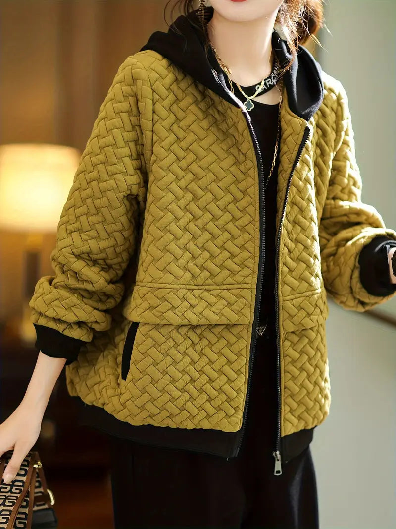 Quilted Hoodie Women Relaxed Fit Basketweave Design Casual Sweatshirt 3