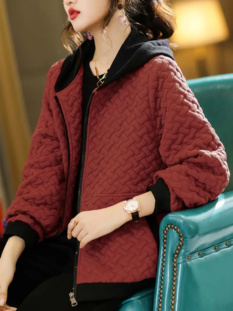 Quilted Hoodie Women Relaxed Fit Basketweave Design Casual Sweatshirt 6