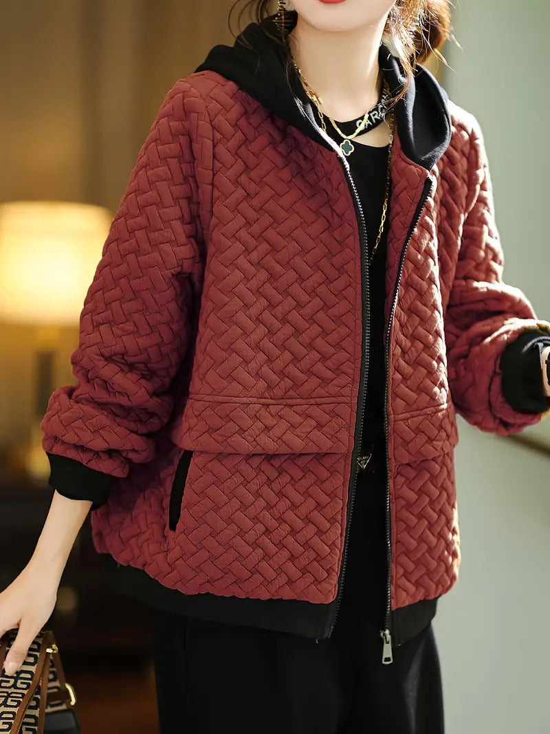 Quilted Hoodie Women Relaxed Fit Basketweave Design Casual Sweatshirt 7