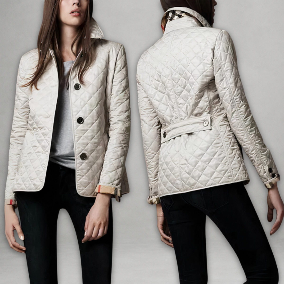 Quilted Jacket Women Button-Front Long Sleeve Casual Outerwear 11