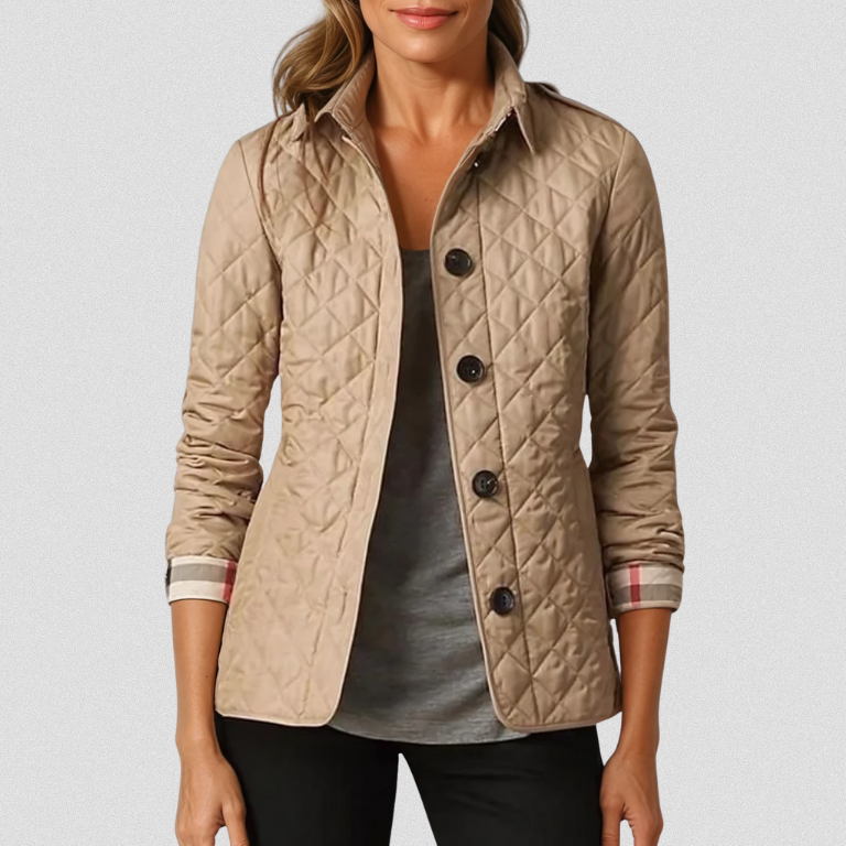 Quilted Jacket Women Button-Front Long Sleeve Casual Outerwear 3