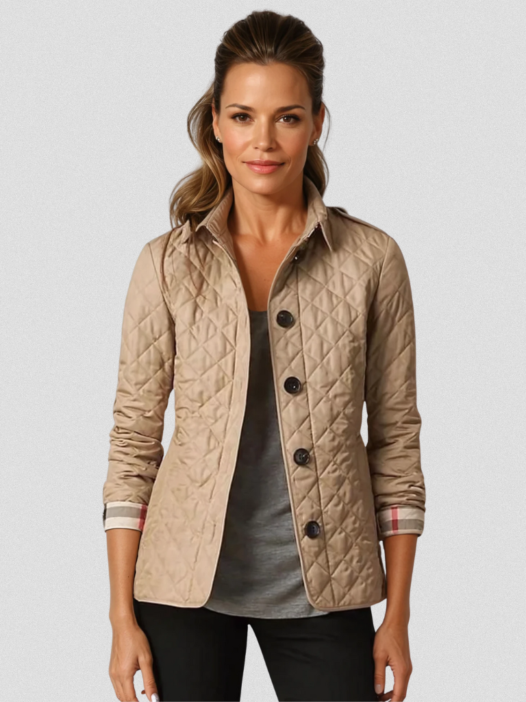 Quilted Jacket Women Button-Front Long Sleeve Casual Outerwear 4