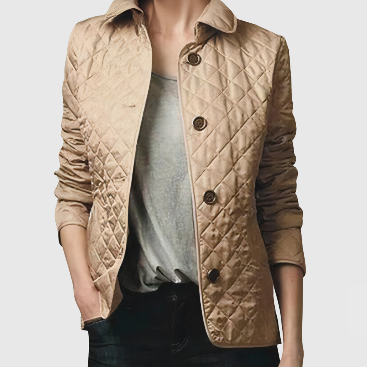 Quilted Jacket Women Button-Front Long Sleeve Casual Outerwear 5