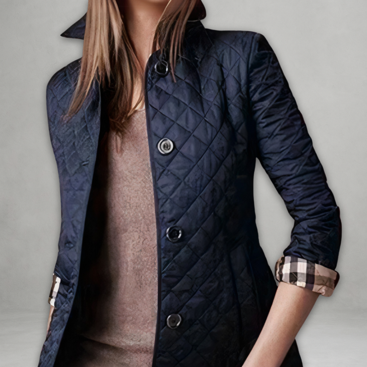 Quilted Jacket Women Button-Front Long Sleeve Casual Outerwear 6
