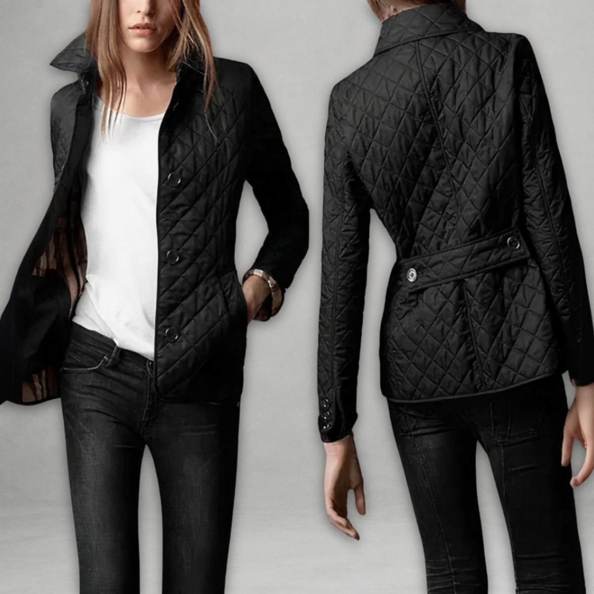 Quilted Jacket Women Button-Front Long Sleeve Casual Outerwear 8