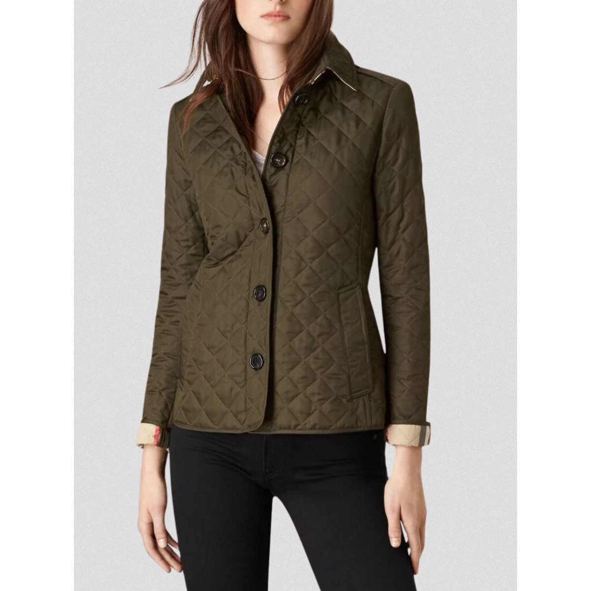 Quilted Jacket Women Button-Front Long Sleeve Casual Outerwear 9