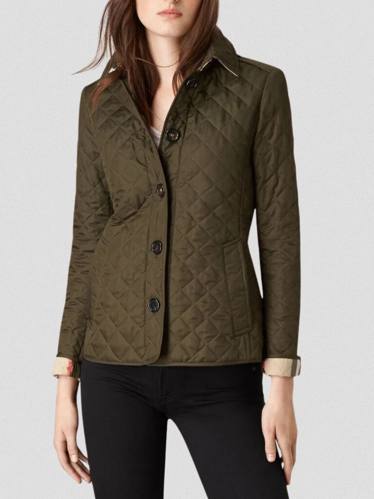 Quilted Jacket Women Button-Front Long Sleeve Casual Outerwear 9