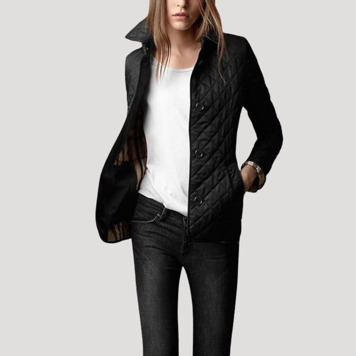 Quilted Jacket Women Lightweight Spring Layered Style Elegant Outerwear 1