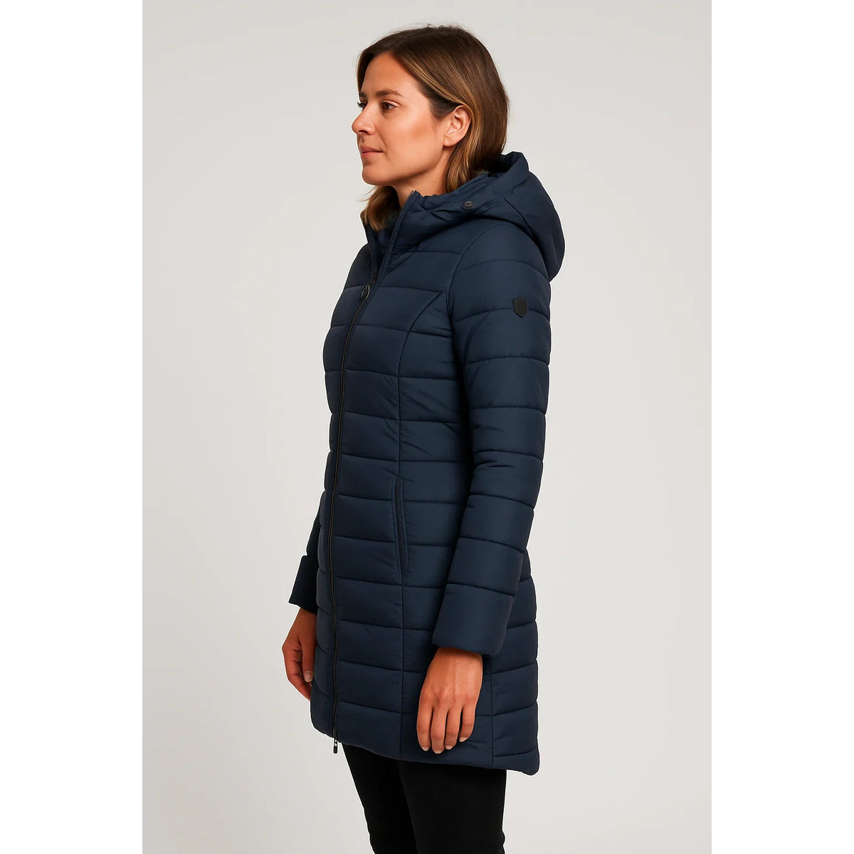 Quilted Puffer Jacket Women Mid-Length Hooded Winter Coat Stylish Outerwear 1