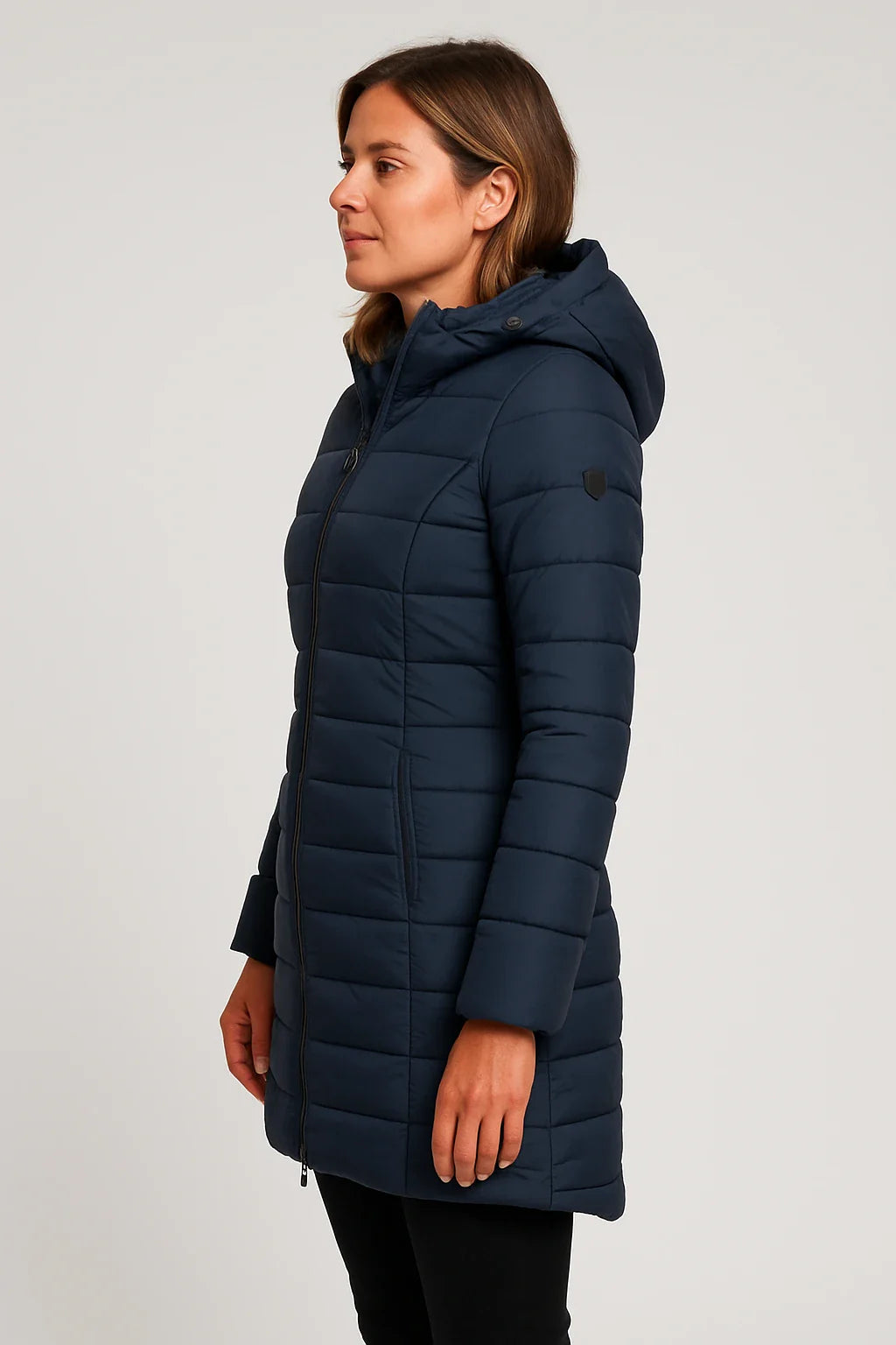 Quilted Puffer Jacket Women Mid-Length Hooded Winter Coat Stylish Outerwear 1