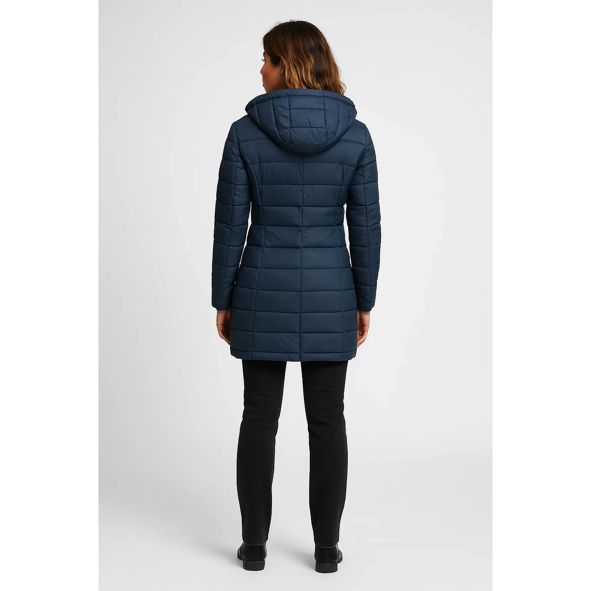 Quilted Puffer Jacket Women Mid-Length Hooded Winter Coat Stylish Outerwear 2
