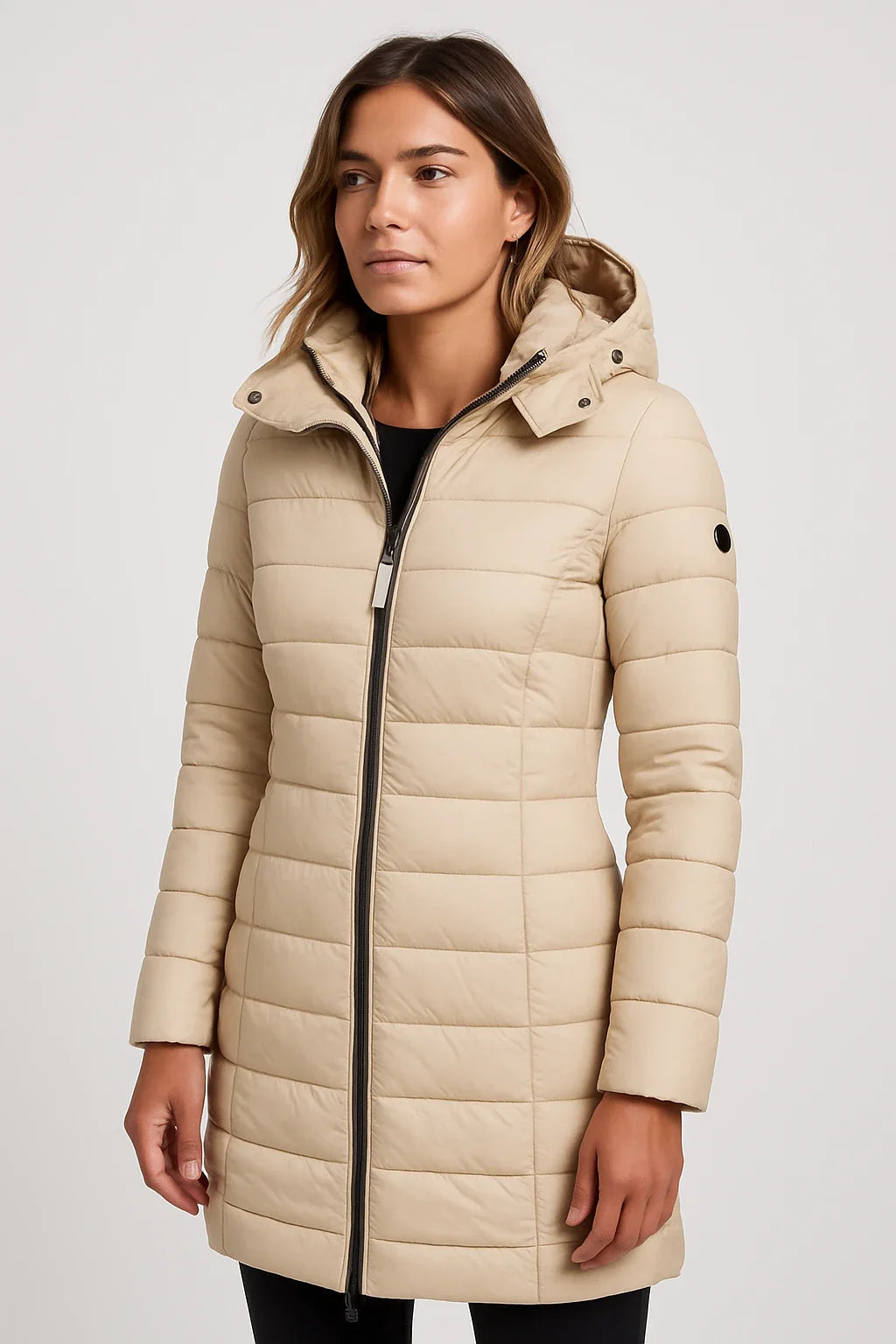 Quilted Puffer Jacket Women Mid-Length Hooded Winter Coat Stylish Outerwear 4