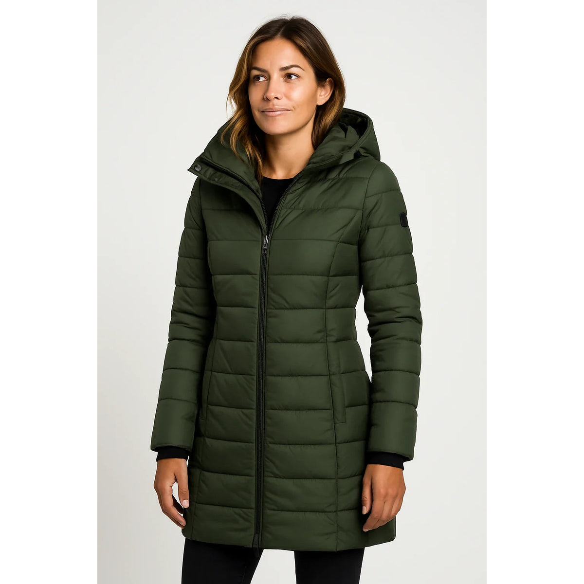 Quilted Puffer Jacket Women Mid-Length Hooded Winter Coat Stylish Outerwear 5