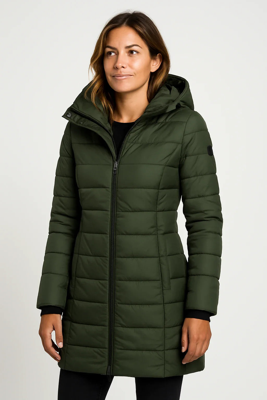 Quilted Puffer Jacket Women Mid-Length Hooded Winter Coat Stylish Outerwear 5