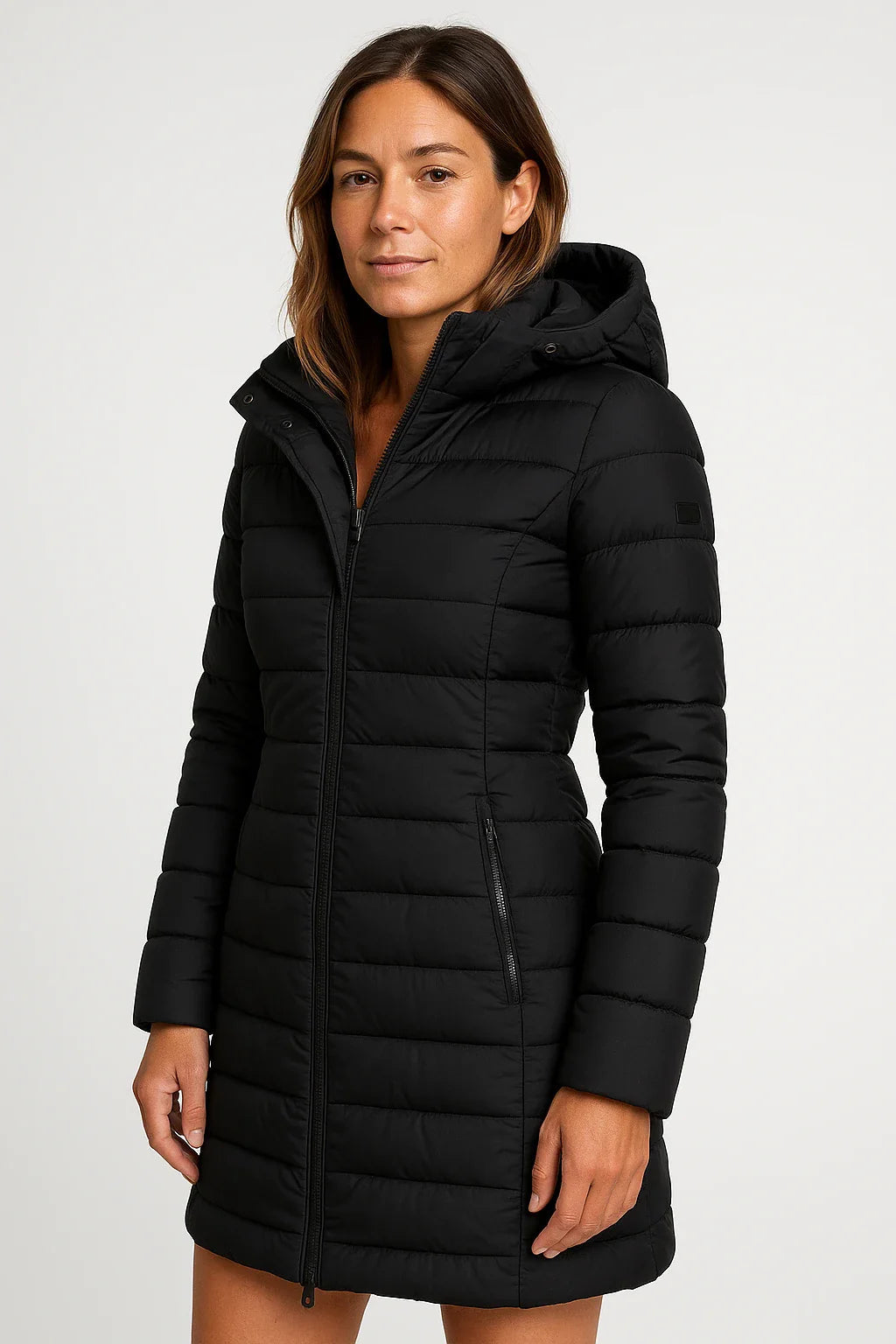 Quilted Puffer Jacket Women Mid-Length Hooded Winter Coat Stylish Outerwear 6