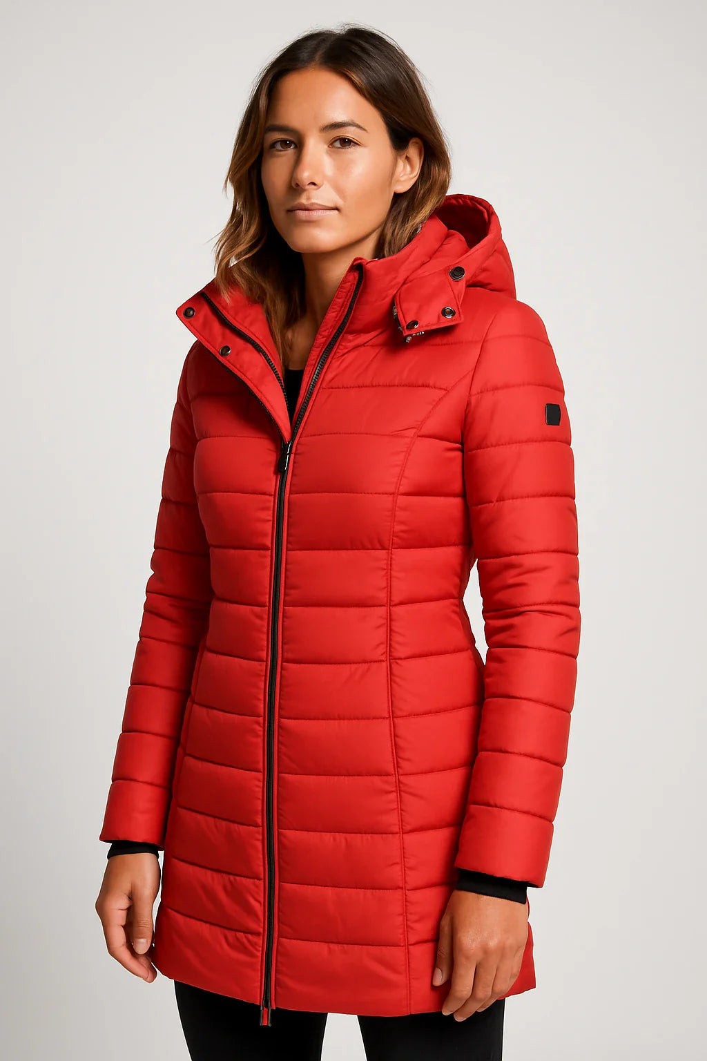 Quilted Puffer Jacket Women Mid-Length Hooded Winter Coat Stylish Outerwear 7