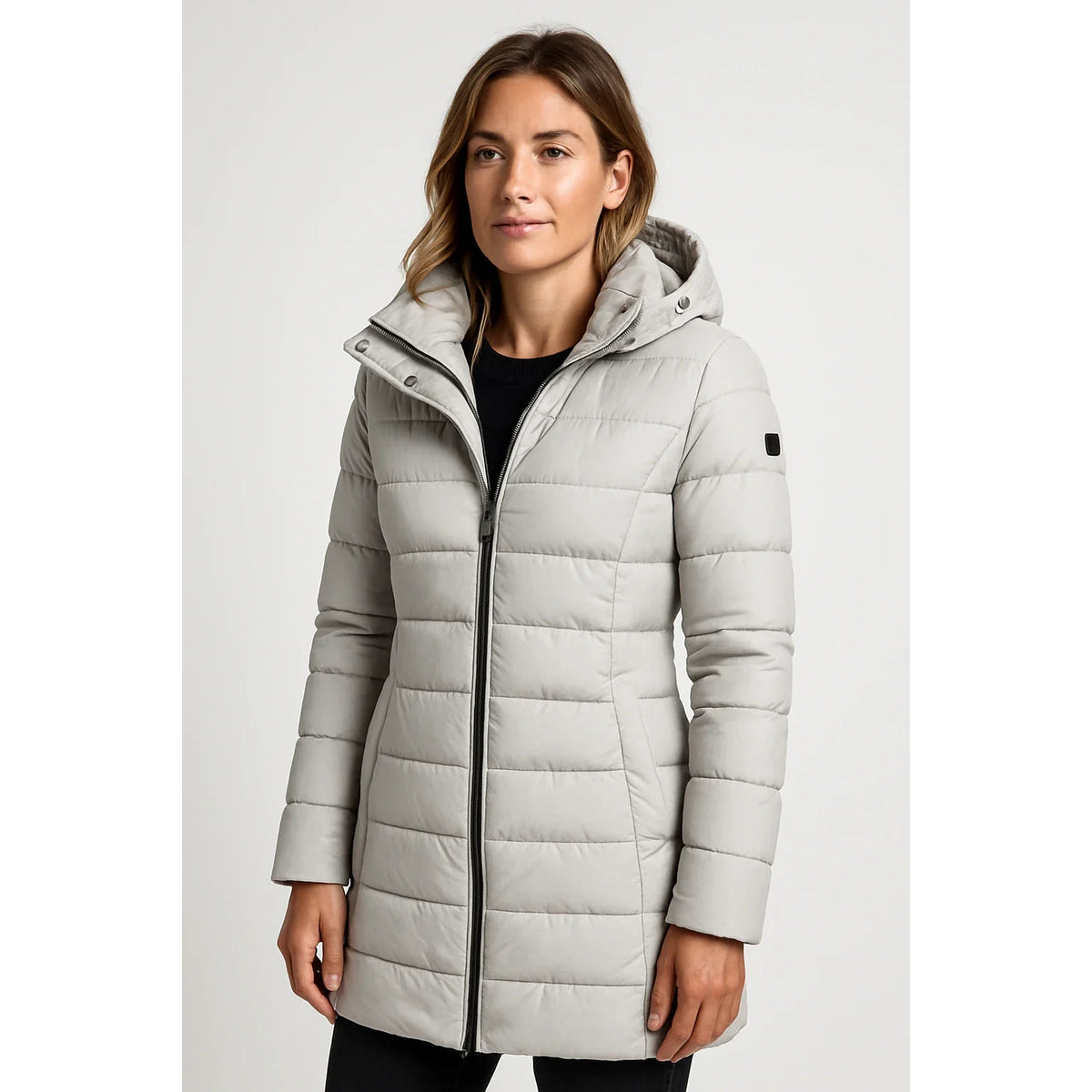 Quilted Puffer Jacket Women Mid-Length Hooded Winter Coat Stylish Outerwear 8