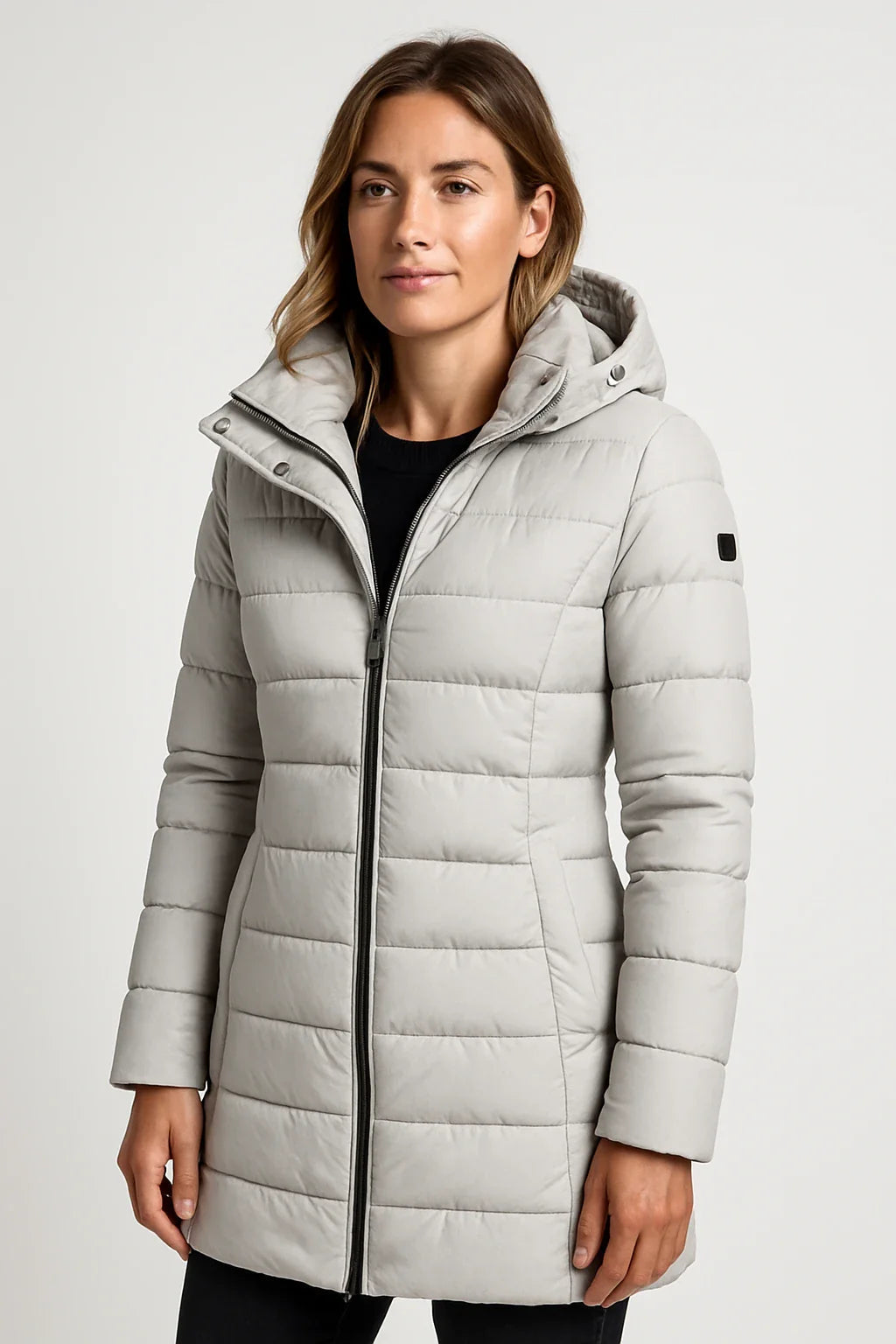 Quilted Puffer Jacket Women Mid-Length Hooded Winter Coat Stylish Outerwear 8