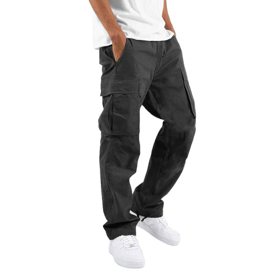 Reuben - Men's High Waist Black Cargo Pants with Utility Pockets 0