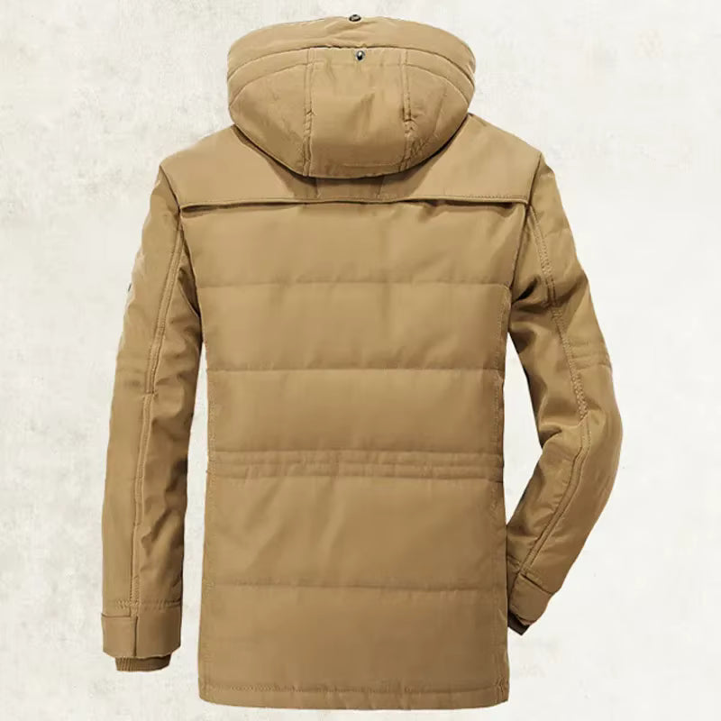 Men's Winter Coat Insulated Hooded Mid-Length Parka Fleece-Lined