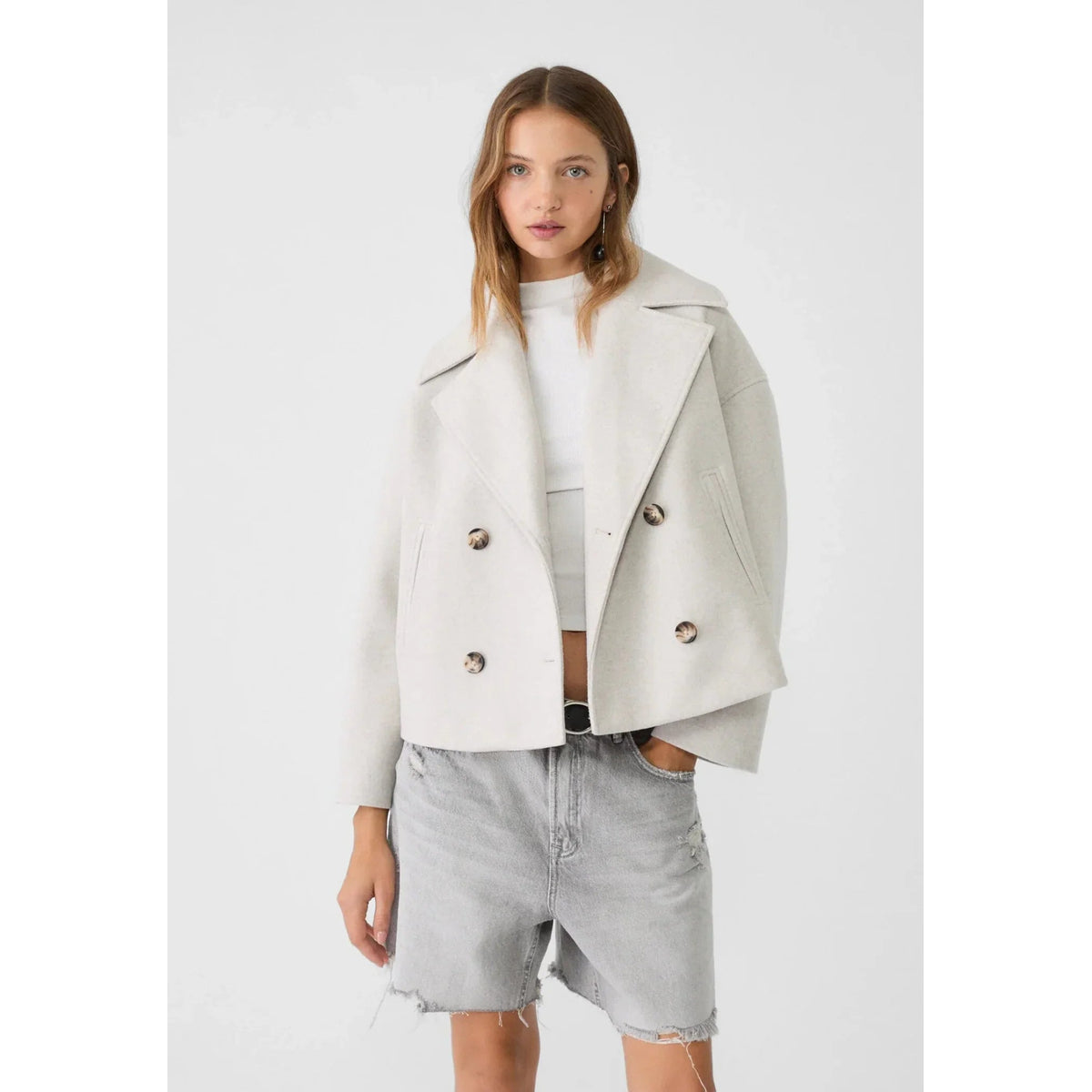 Short Jacket Women Double-Breasted Chic Transitional Style Casual 1