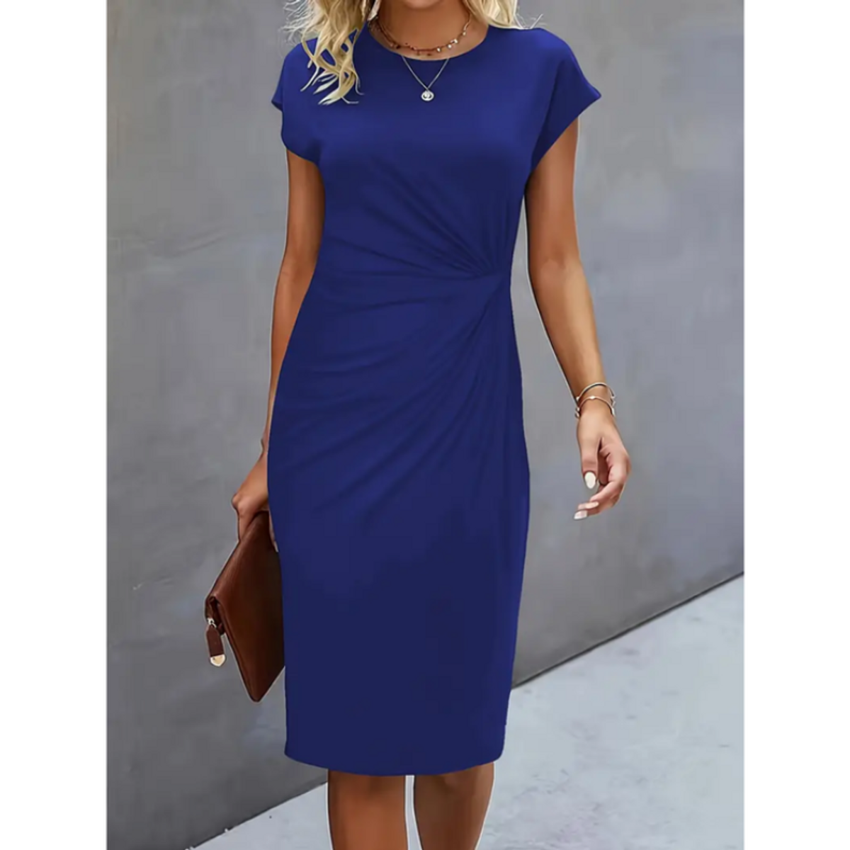 Short Sleeve Formal Dress Women Midi Elegant Professional Style 2