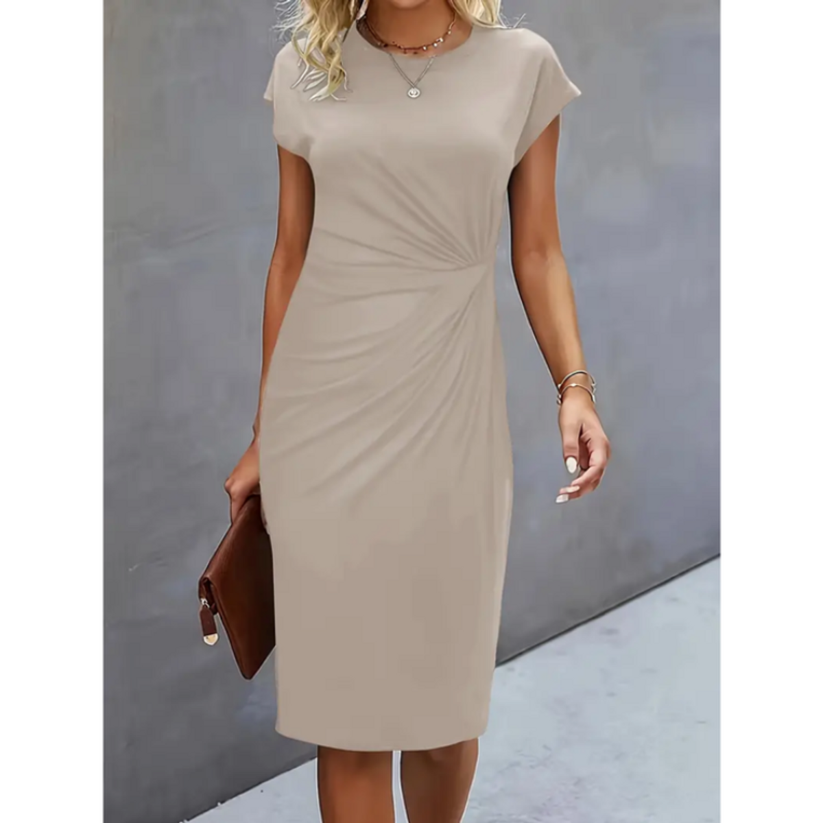 Short Sleeve Formal Dress Women Midi Elegant Professional Style 3